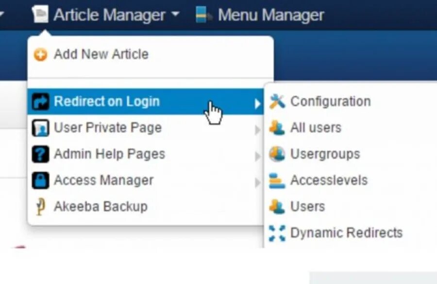 Menu manager. Menu manager