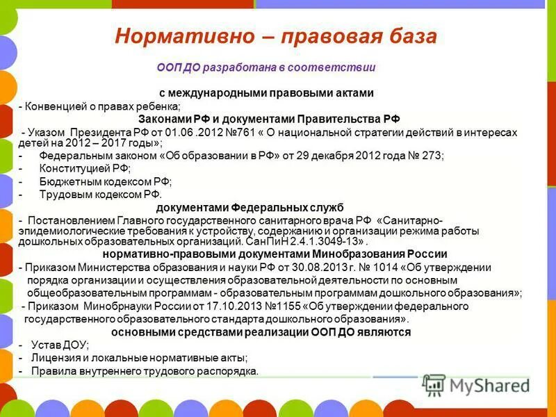 Нормативные документы образовательной организации. Нормативно-правовая база ДОУ. Образовательные программы дошкольного образования детей. Нормативно правовая база программы. Нормативно-правововая нормативно-правовая база.