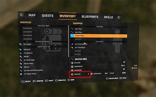 Dying Light меню. Dying Light 1 инвентарь. Dying Light починка оружия. Меню оружия открыть