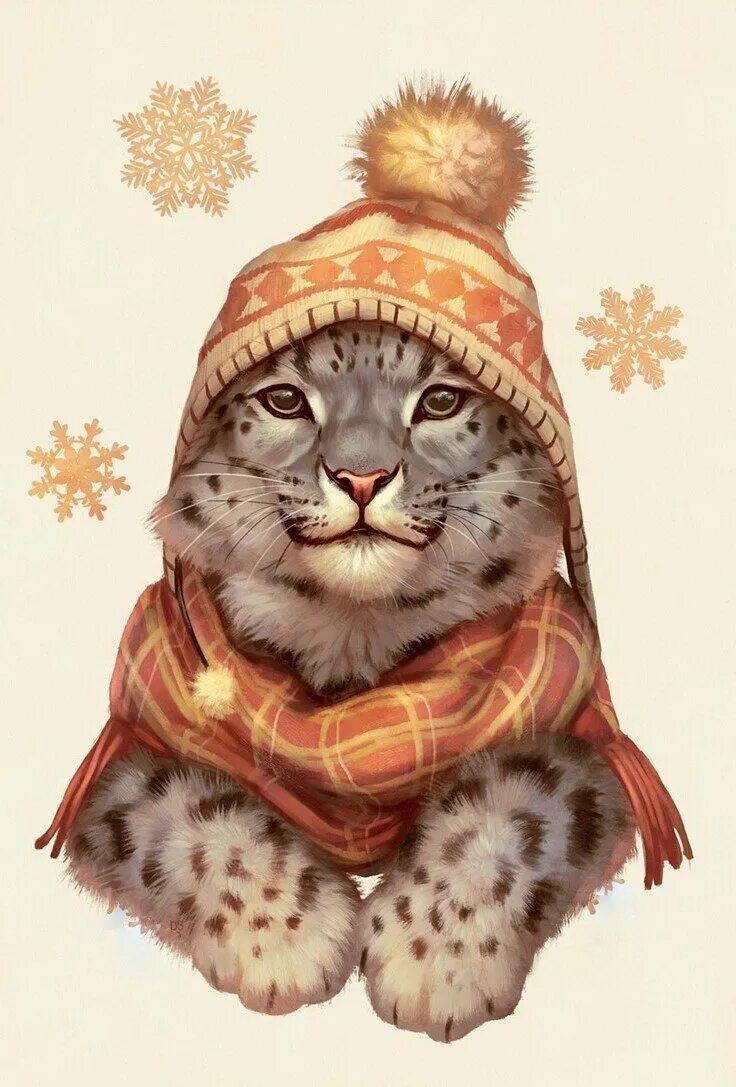 Котик в новогодней шапке рисунок. Арт животные. кот в шапке арт. новогодний котик арт. шапка &quot;тигр&quot;.