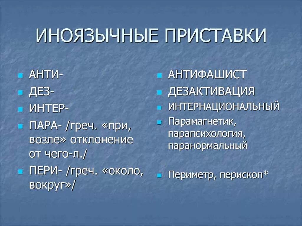 Слова с приставками иноязычного происхождения