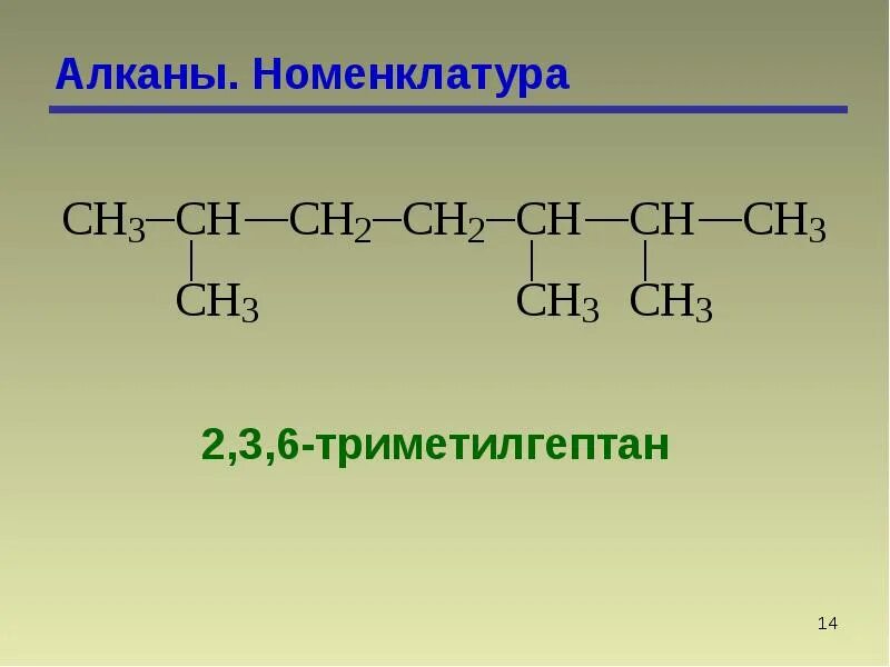 2,3,3-Триметилгептан. Алканы номенклатура. Номенклатура Лактанов. Составление названий алканов.