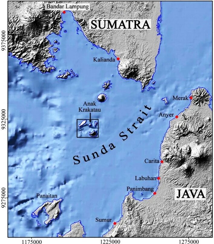Где находится вулкан кракатау на карте. Остров Кракатау на карте. Пролив Суматра. Зондский пролив на карте.