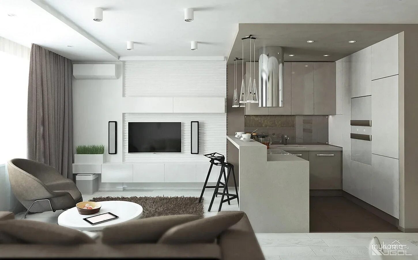 Znalezione obrazy dla zapytania salon z kuchnią w bloku Small apartment interior