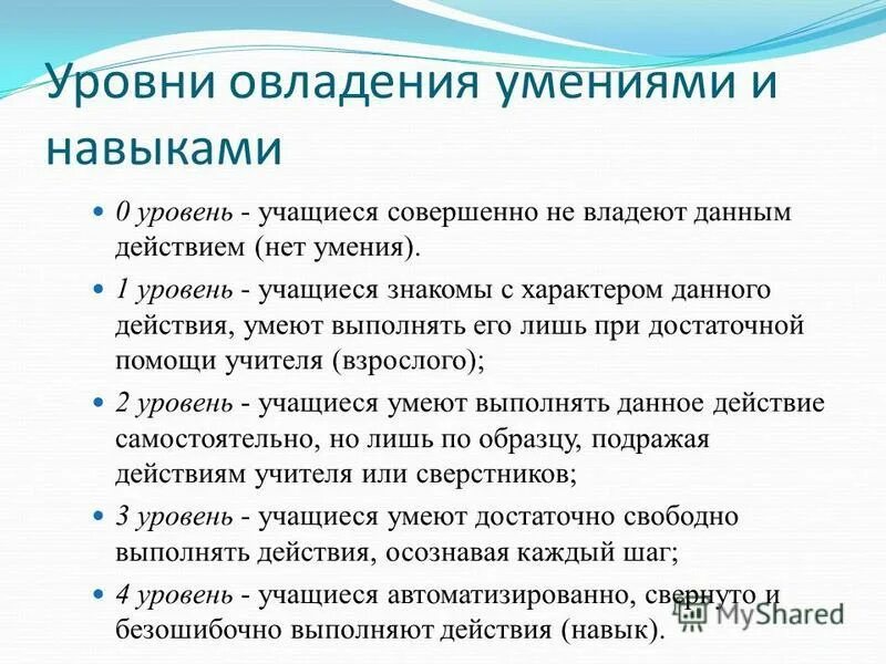 Знания и умения учеников. Уровни овладения умениями и навыками. Уровни овладения навыком. Знания умения навыки школьников. Степени овладения умениями.