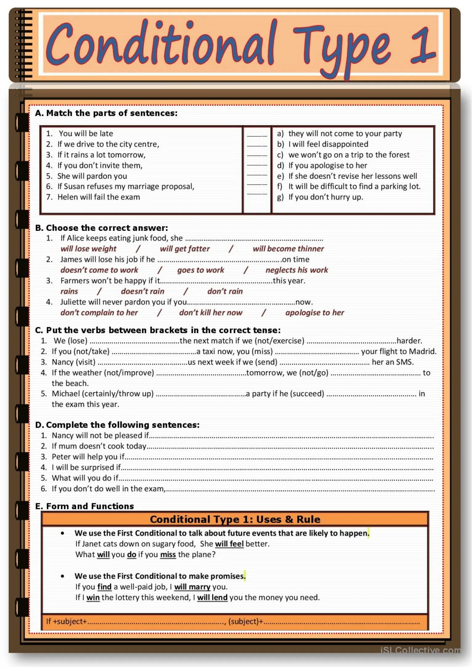 Type the correct. Conditional 1 Worksheets. First conditional правило Worksheet. Worksheets первое условное. Conditional sentences Type 1 exercises.