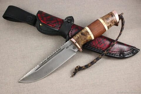 Качественный охотничий нож из дамасской стали