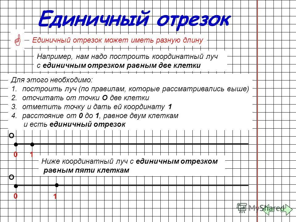 координатная прямая с единичным отрезком 2 клетки