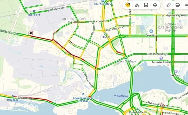 Казань пробки показать карту