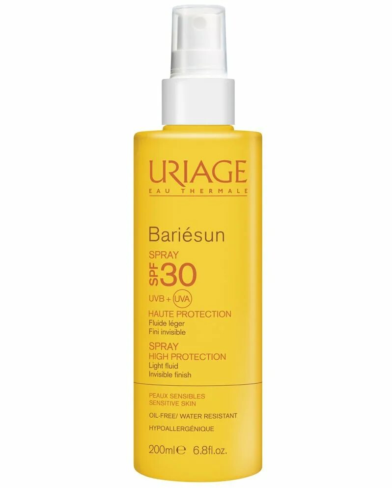 Spf купить в аптеке. Урьяж СПФ 50 спрей. Bariesun Uriage 50 Spray. Uriage Bariesun сухое масло-спрей SPF 50+ 200 мл. Урьяж Барьесан спрей для детей солнцезащитный spf50+ 200мл u01420.