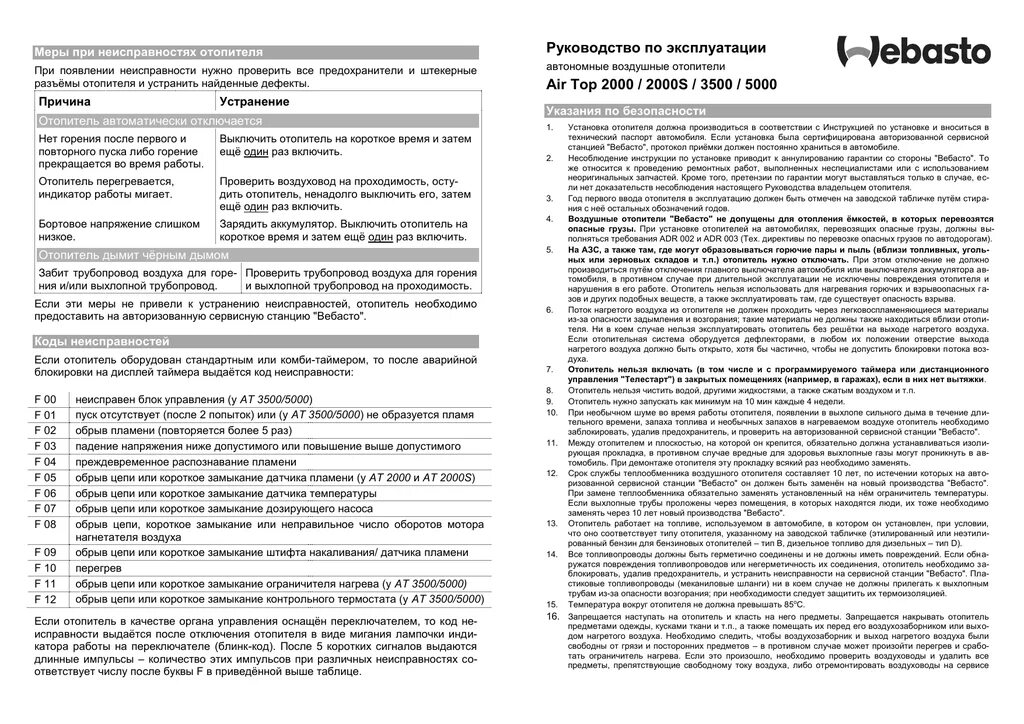 Коды ошибок webasto. Вебасто аир топ 3500 коды ошибок. webasto air top 5000 коды ошибок. air heater controller инструкция.