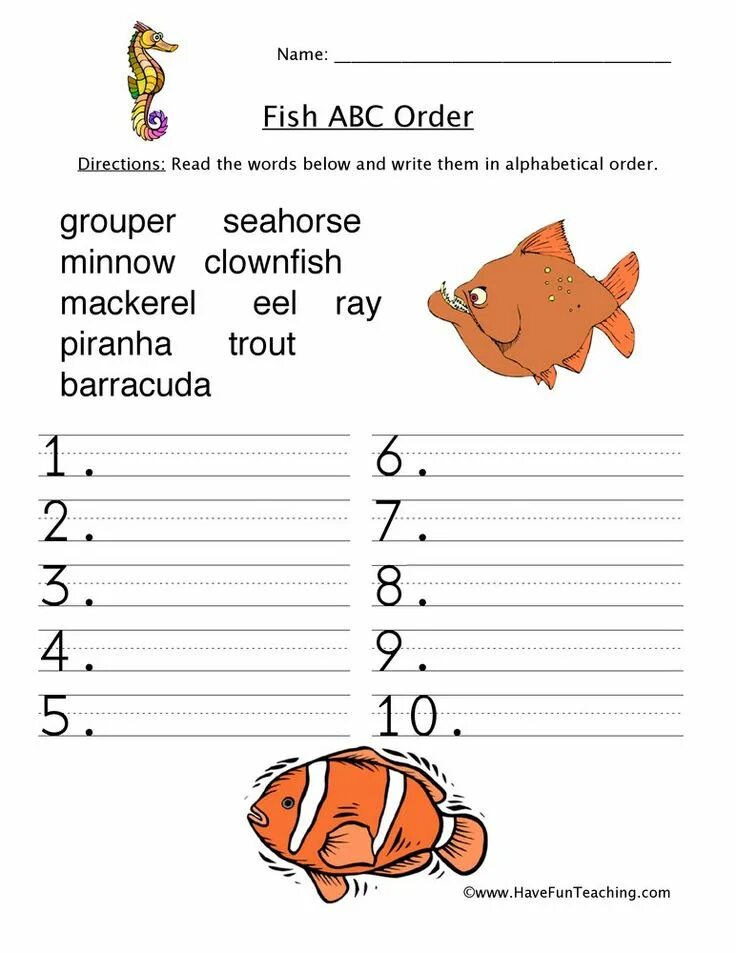To know them in order. Fish worksheet. alphabet order worksheets. count the fish worksheet. put the words in alphabetical order.