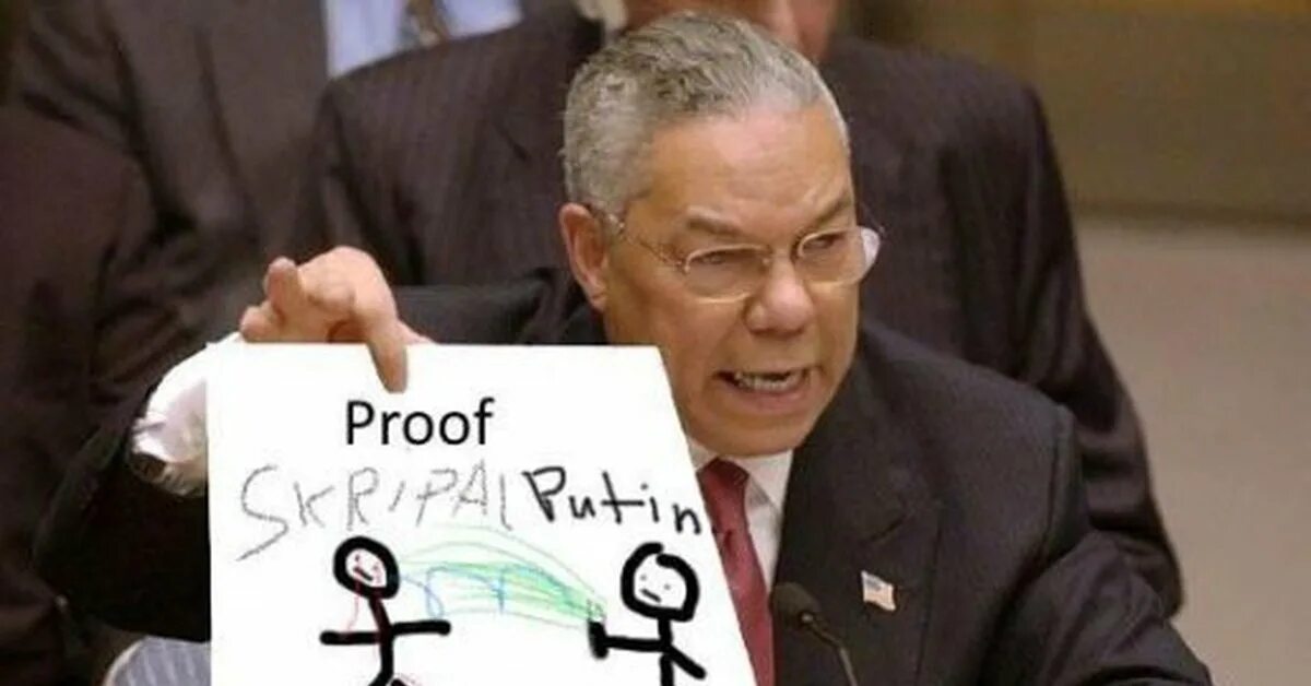 Доказательства сша. Колин пауэлл доказательства. скрипаль пауэлл. колин пауэлл с пробиркой карикатура. смешные доказательства.
