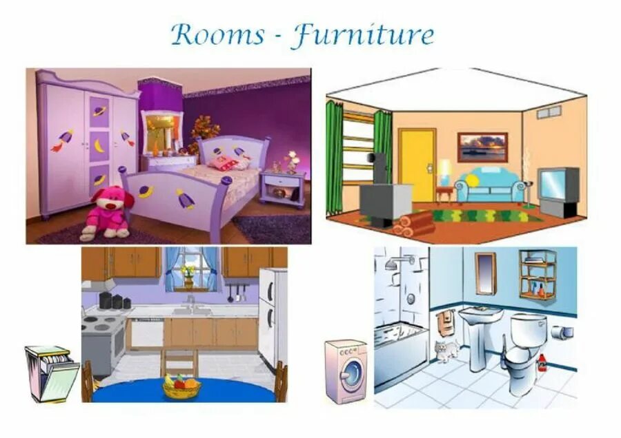There are four rooms in the house. Комнаты и мебель Worksheet. Мебель Rooms in a House for Kids. Тема комнаты и мебель на английском. My Room мебель.