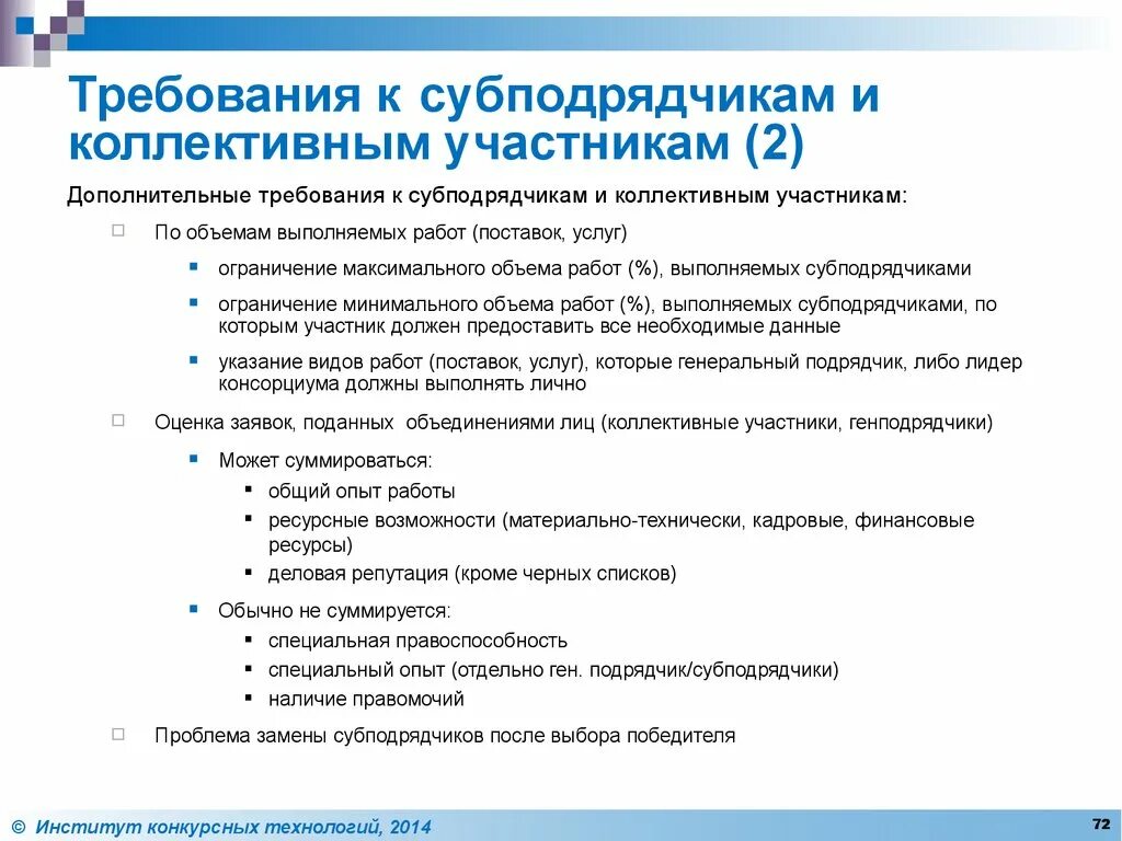 Перечень привлекаемых к работе спикеров и лекторов. Критерии выбора субподрядчика. Специализированные виды работ выполняемые субподрядчиками. Дополнительные требования. Подрядчик и суб.подрядчик.