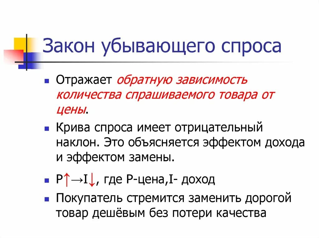 Без спроса имеют. Закон убывающего спроса. Закон спроса отражает обратную. Закон спроса отражает зависимость. Закон спроса объясняется эффектом.