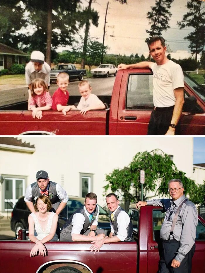 Фото через года. 10 Лет спустя фотосессия. Фото спустя годы. Год спустя. Семейные снимки в детстве и сейчас.