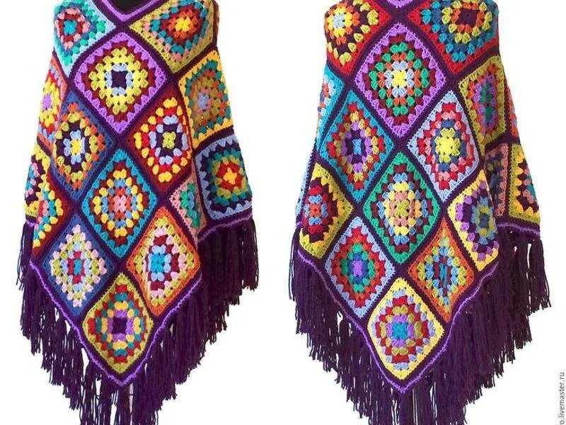 Афганская шаль. Пончо бабушкин квадрат. шаль бабушкин квадрат. вязаное пончо бабушкин квадрат. шаль вязаная бабушкиным квадратом.