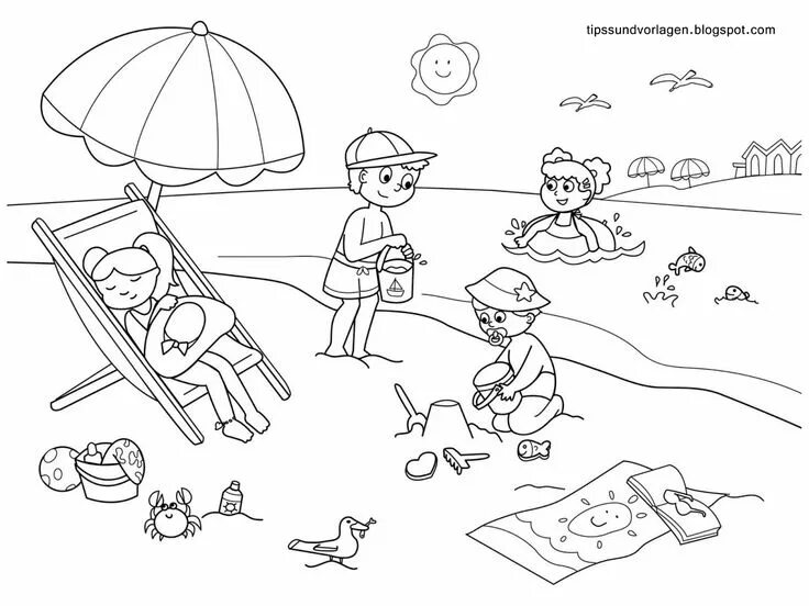 Раскраска лето для детей распечатать бесплатно Free Printable Beach Coloring Pages For Kids Beach coloring pages, Summer colori