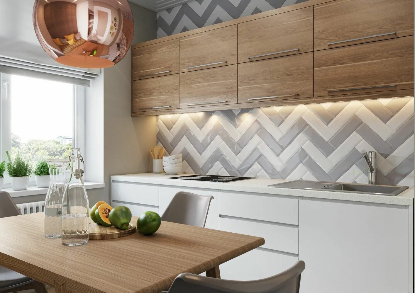 Полуостров Contemporary kitchen, Backsplash tile design, Living room kitchen