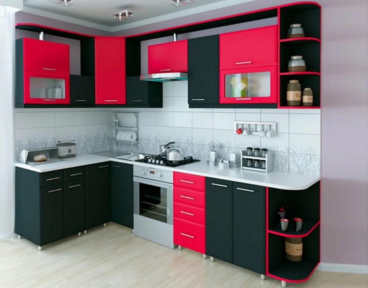 Кухня угловая красная. Кухонный гарнитур угловой черно красный. Угловые кухни из пластика. Ами мебель кухни.