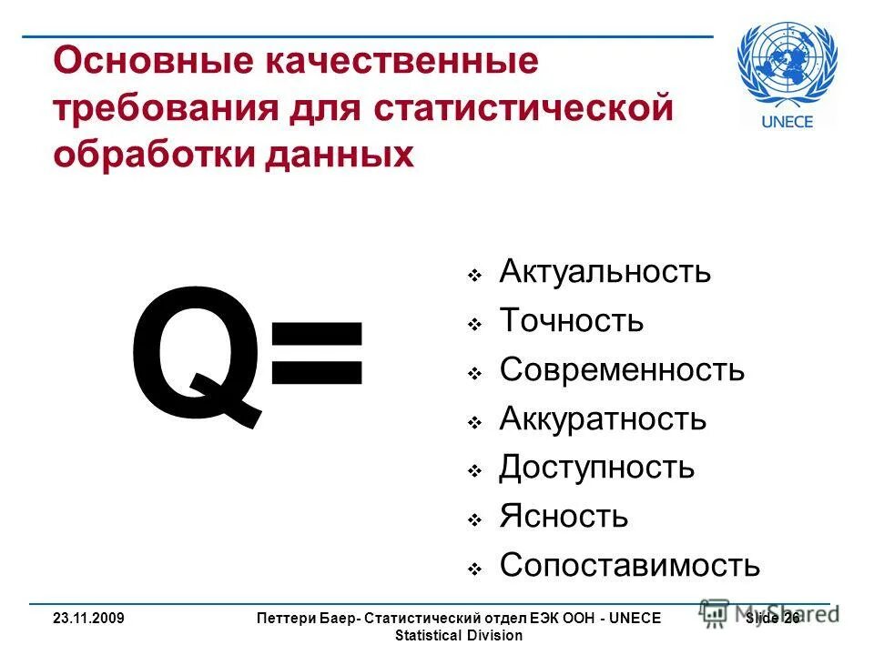 Статистический отдел ООН. Основные требования к качеству информации. Q-данные. Код UNECE час.