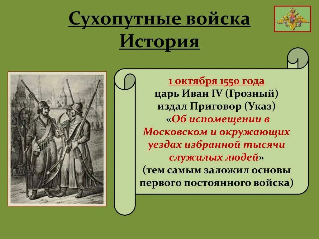 Сухопутные войска 1550. 1 Октября 1550 года. Избранная тысяча Ивана Грозного. Сухопутные войска история
