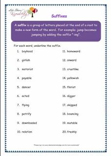 Suffixes worksheets
