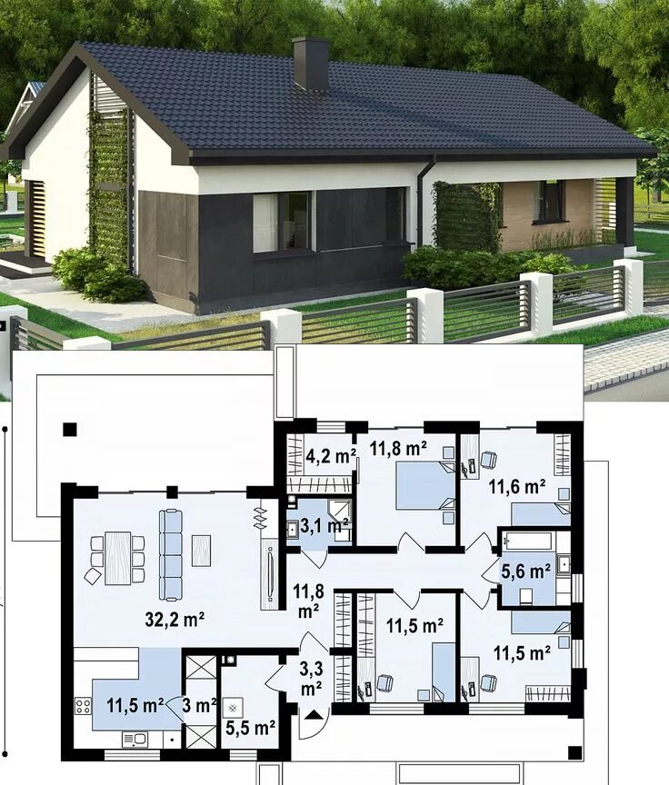 Первый этаж 130,1 м² дома Z459 Проекты домов, Дом, Проекты
