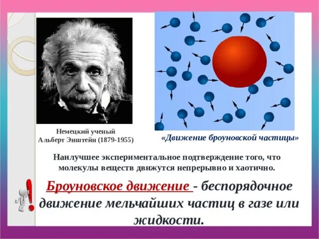 Кто открыл явление беспорядочного движения частиц. Теория броуновского движения. Теория броуновского движения Эйнштейна.