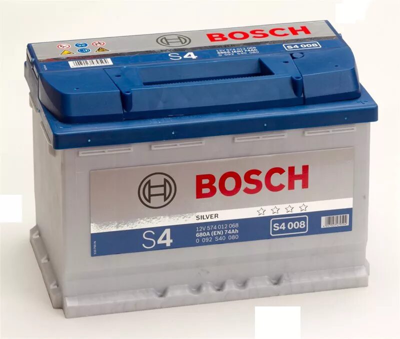 Аккумулятор автомобильный 74. Bosch s4 008 74ah. 0 092 S40 080 Bosch. Автомобильный аккумулятор Bosch s4 008. АКБ Bosch s4 008 6ст-74 обр..