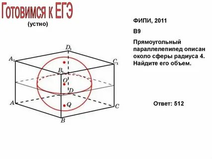 Куб описан около сферы радиуса 4