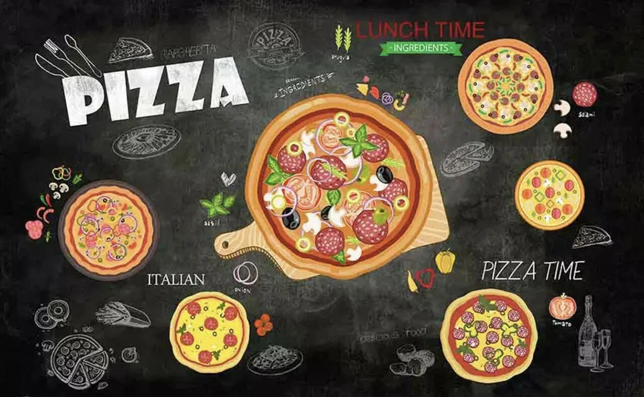 Фотообои пицца. Пицца дизайн. Обои для пиццерии. Расписанная доска для пиццерии. Пицца флекс