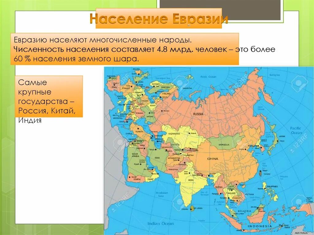 Какие страны расположены на материке евразия. Карта Евразии с территориями стран. Страны по площади по Евразии. Карта по географии государства Евразии. Карта населения Евразии по численности.