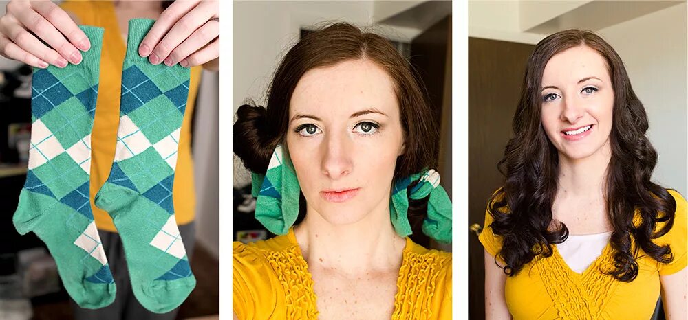 Гулька на носок. Валик для волос из носка. Причёски с бубликом на средние волосы. Помощью носка. Пучок с помощью носка.