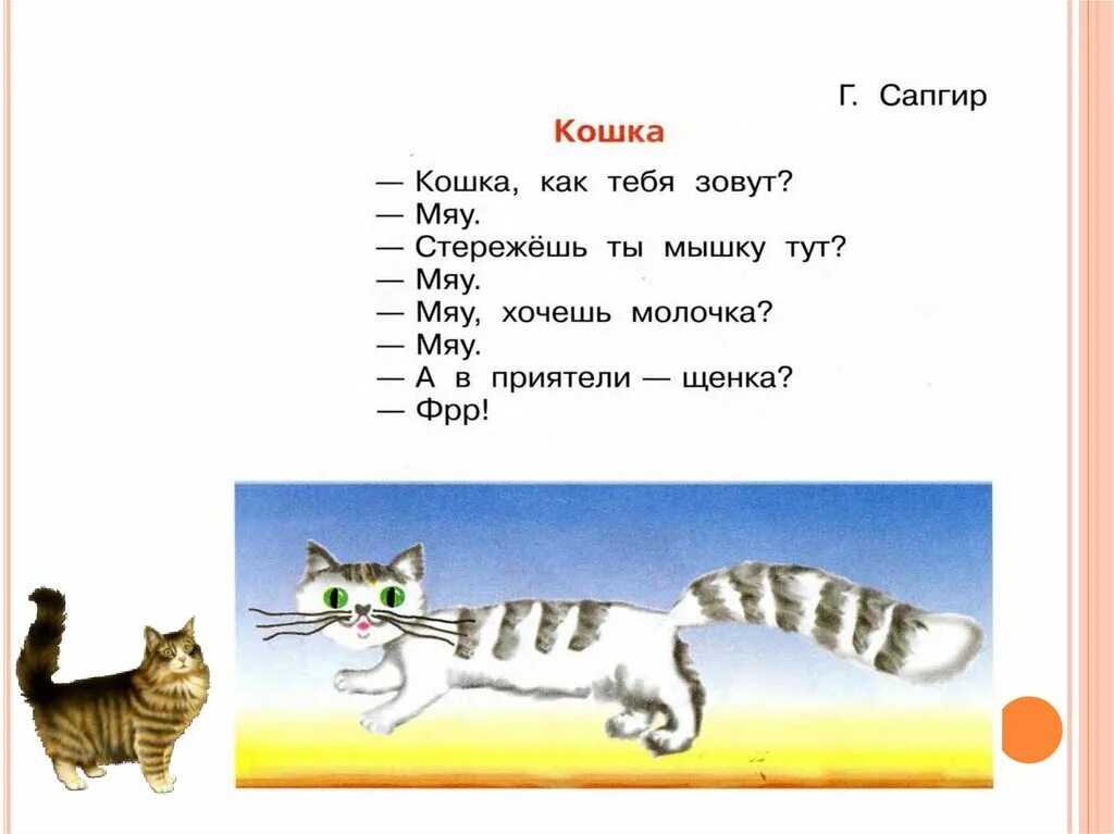 Зовут мяу. Стихотворение г Сапгира кошка. Стих про кошку для детей. Стишки про кошек для детей. Стих про кошечку для детей.