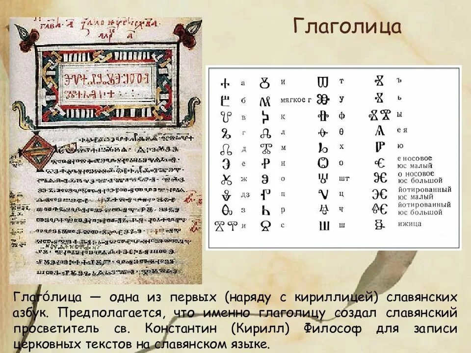 Языки на основе кириллицы. Кирилл и Мефодий глаголица. Глаголица алфавит Кирилла и Мефодия. Кирилл и Мефодий кириллица и глаголица. Кирилл и Мефодий создатели славянской азбуки глаголица и кириллица.