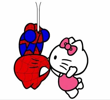 hello kitty and spiderman hanging from the ceiling in front of a white back...
