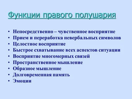 Какие функции выполняет правое полушарие