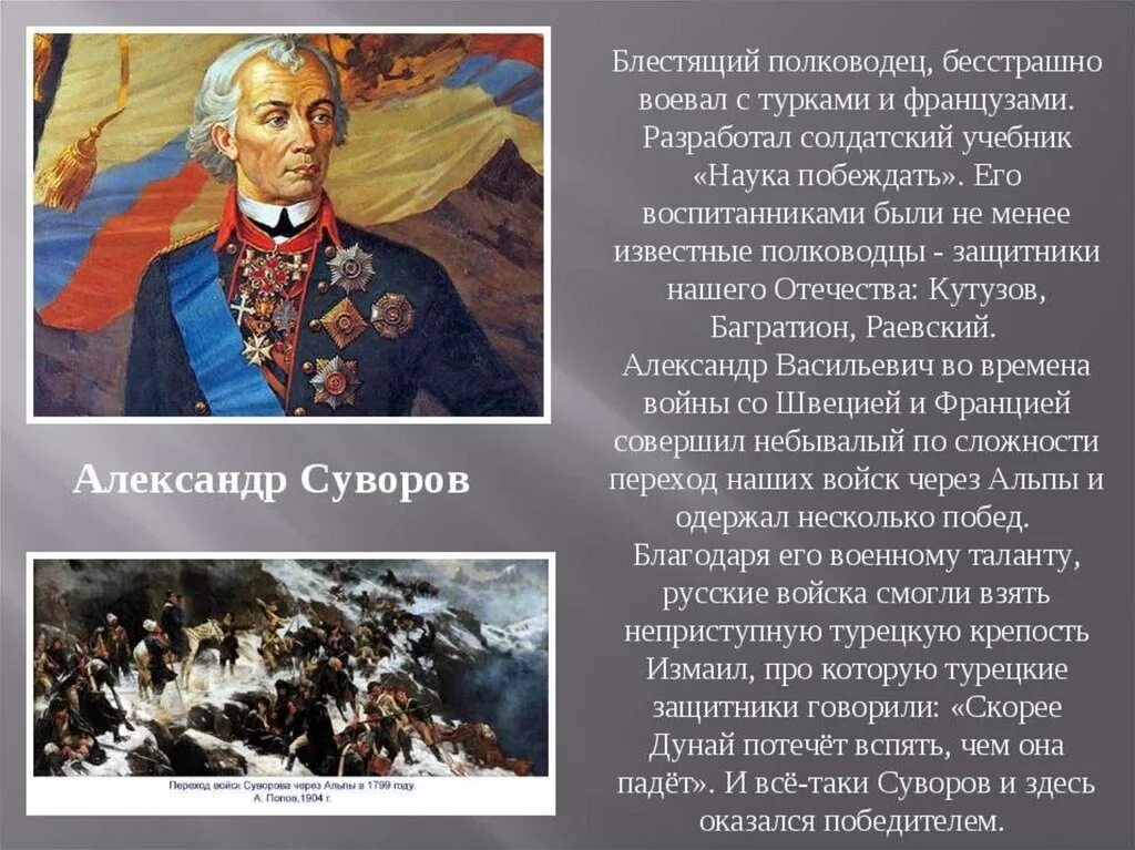 Сообщение о национальном герое однкнр. Суворов Великий полководец.