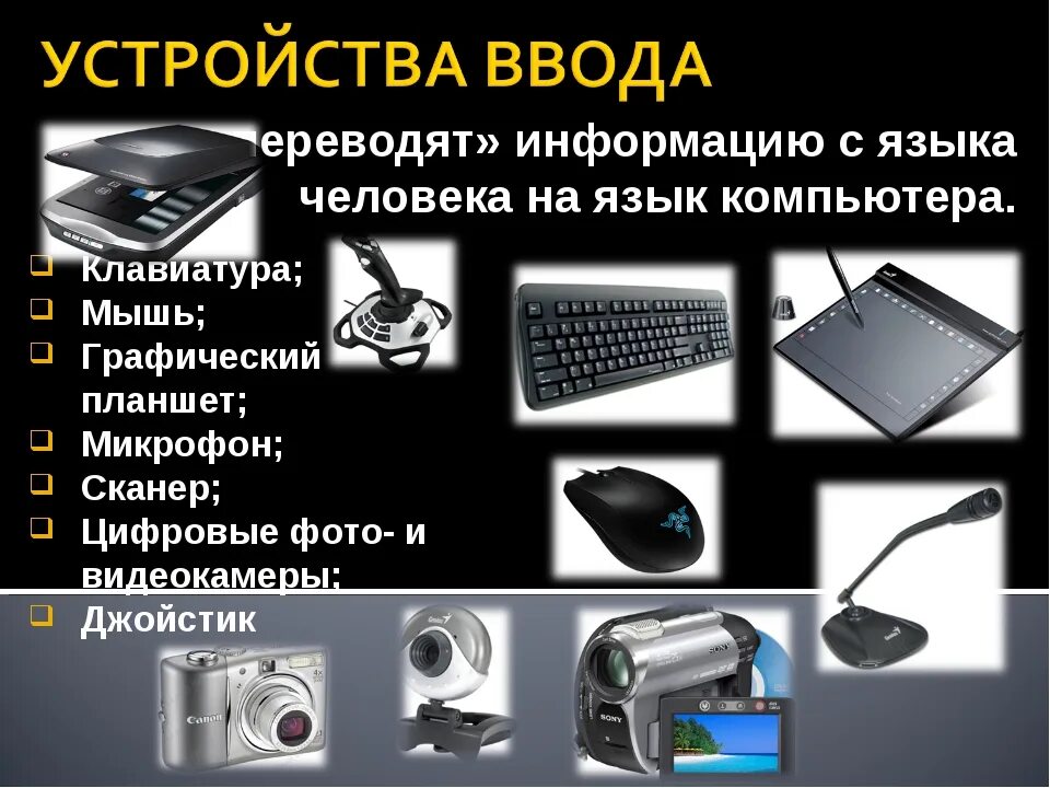 Компьютер как универсальное устройство работы с информацией. Устройства ввода данных клавиатура,мышь,сканер. клавиатура мышь цифровая камера микрофон. устройства ввода клавиатура, графический планшет, сканер. цифровой язык компьютера.