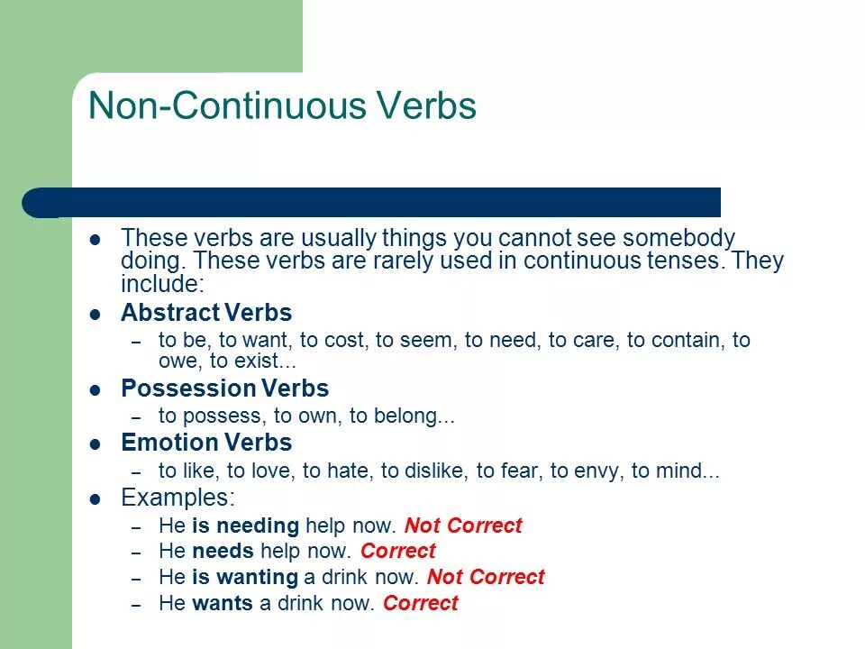 Non continuous verbs. Глаголы non Continuous verbs. Глаголы нон континиус. State verbs в present Continuous.