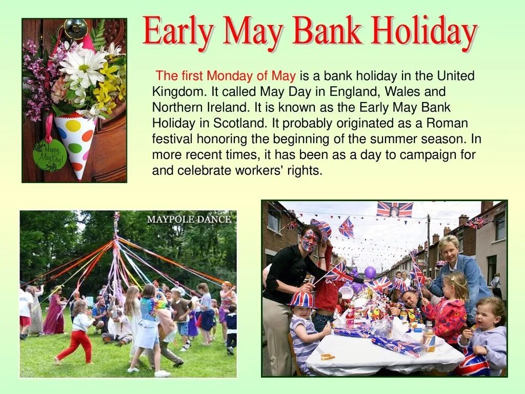 May day when. May Day Bank Holiday праздник в Британии. Early May Bank Holiday в Великобритании. May Day in great Britain текст. Праздники на английском языке.