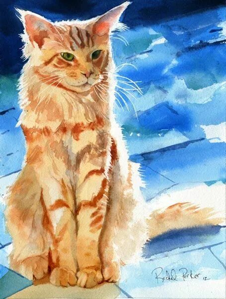 Как нарисовать кошку гуашью. Рыжий кот акварелью. рыжие коты акварелью. рыжий котенок акварель. кот гуашью.