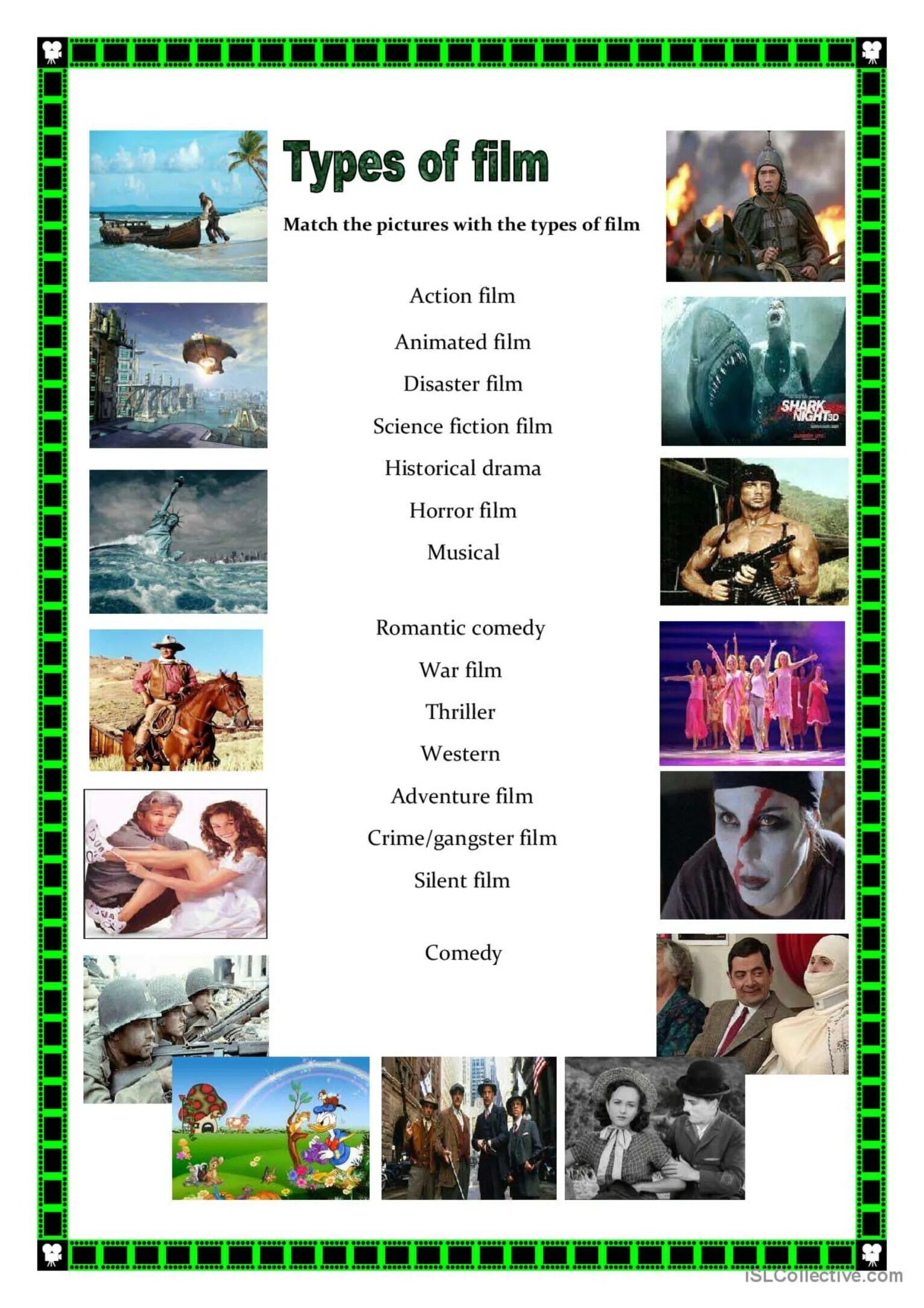 Types of films. Movie worksheets