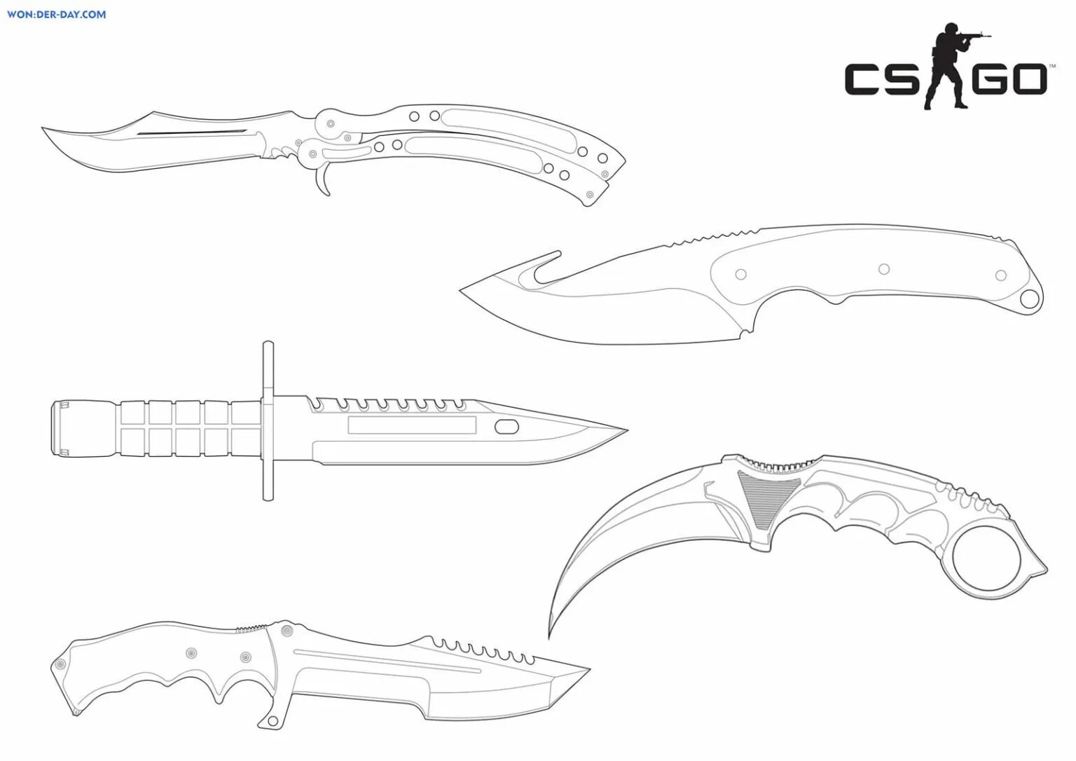 Раскраски стендов ножи. Ножи КС чертежи керамбит. Нож КС го чертеж Scorpion. Нож Боуи КС го чертеж. Чертёж ножа керамбит из стандофф 2.