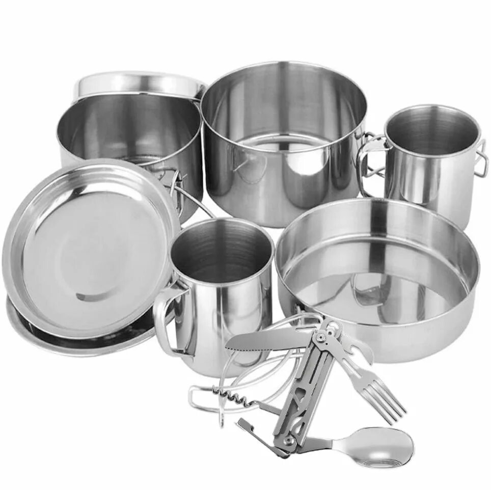 Набор для пикника Stainless Steel. Набор посуды Campsor-4211. Stainless Steel набор кастрюль. Посуда нержавеющая сталь 8010.