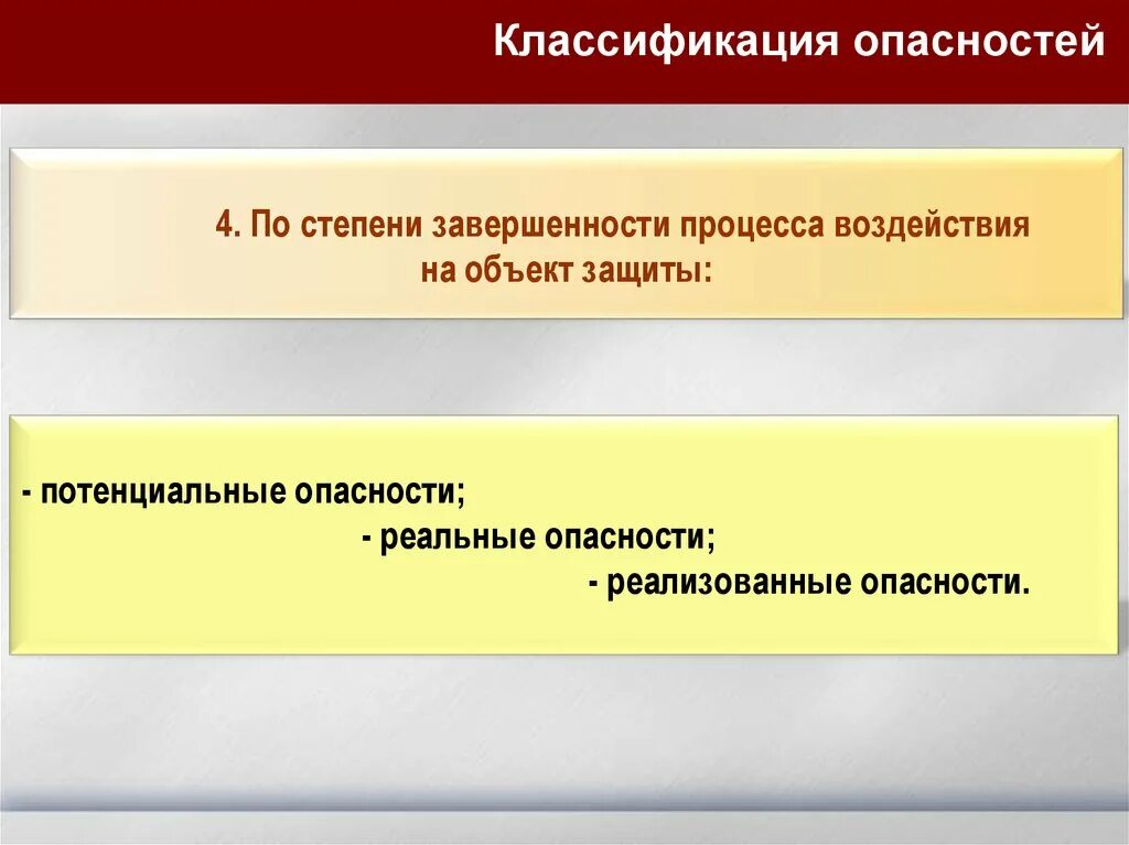 Опаснее какая степень. Опасности по степени завершенности процесса. Классификация опасностей. Классификация по степени опасности. Классификация опасностей по степени воздействия.