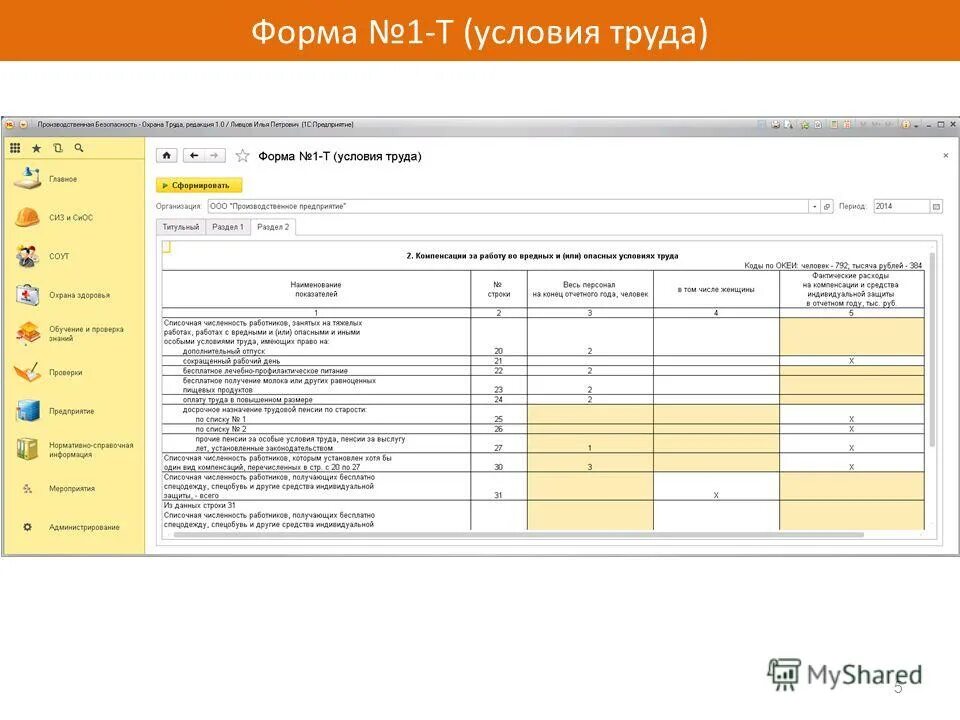 Форма 1 т условия труда 2022 образец