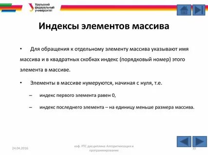 Основные элементы индексов